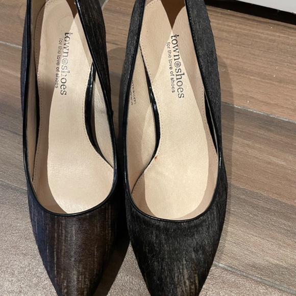 Town Shoes Chocolate brown two tone calf hair pumps - Picture 3 of 11